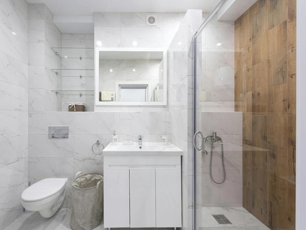 calacatta-marble bathroom contemporary shower beige tiles daffodil tiling